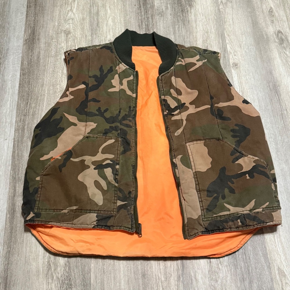 Camo Puffer Vest Mens Orange Lining Reversible Sleeveless Hunting Jacket‎